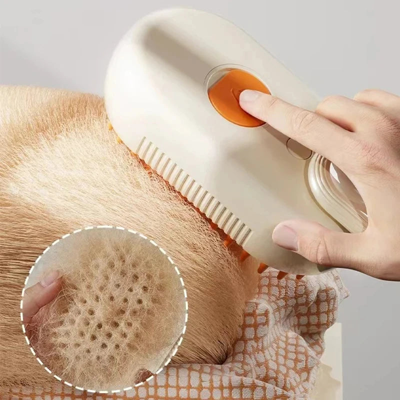 3-in-1 Electric Pet Steam Brush – USB Rechargeable Grooming & Massage Comb for Cats & Dogs (Removes Hair, Cleans, & Shines Coat)
