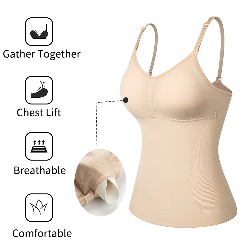Padded Shapewear Camisole – Tummy Control, Slimming Waist Trainer, Comfortable Seamless Tank Top for Women
