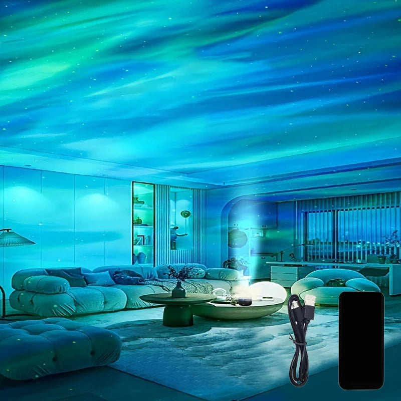 Aurora Galaxy Star Projector – 360° Rotating Ocean Wave & Northern Lights with Remote Control