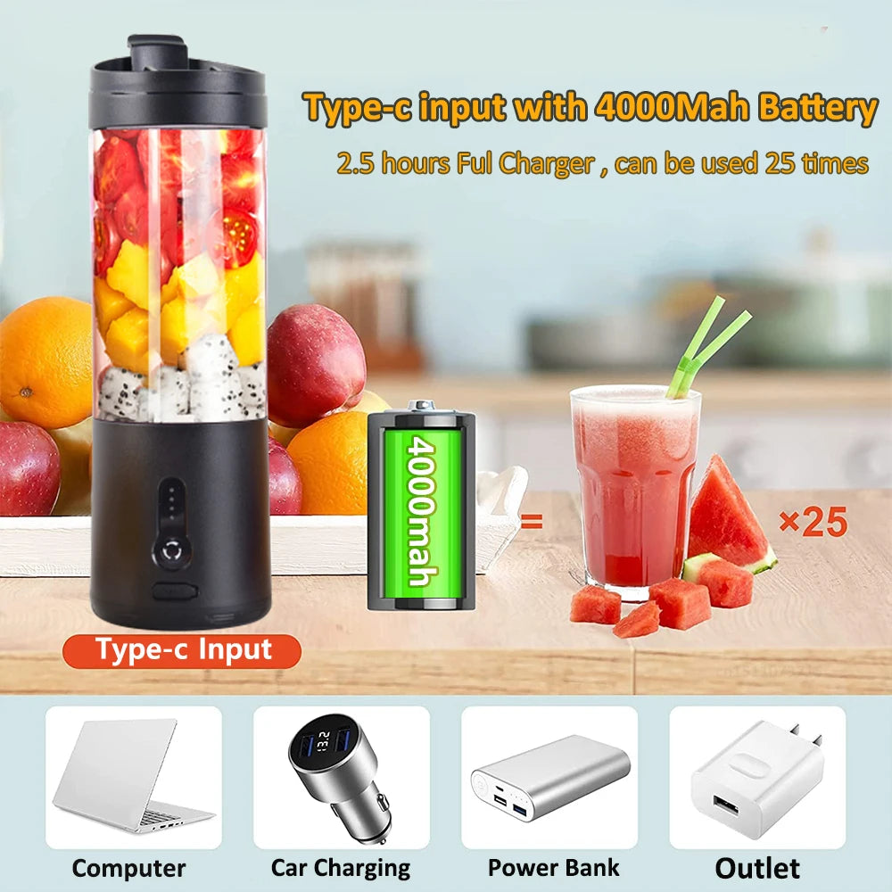 Portable USB Rechargeable Blender – Mini Electric Juicer for Smoothies, Shakes & Fresh Juice (530ml)