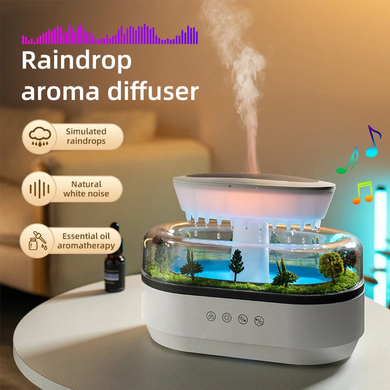 Raindrop Aroma Humidifier & Essential Oil Diffuser – Colorful Light & White Noise