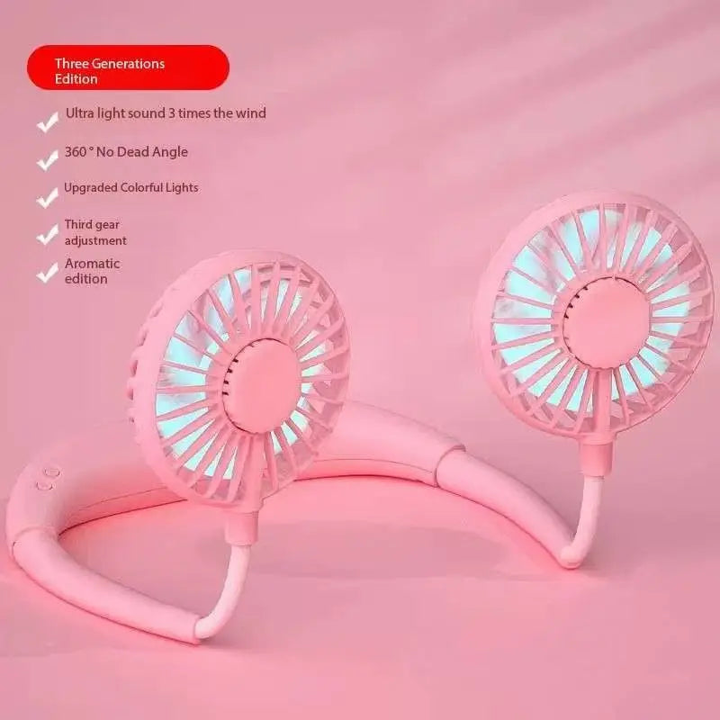 USB Portable Neck Fan – Hands-Free 3-Speed Cooling for Travel, Sports & Home