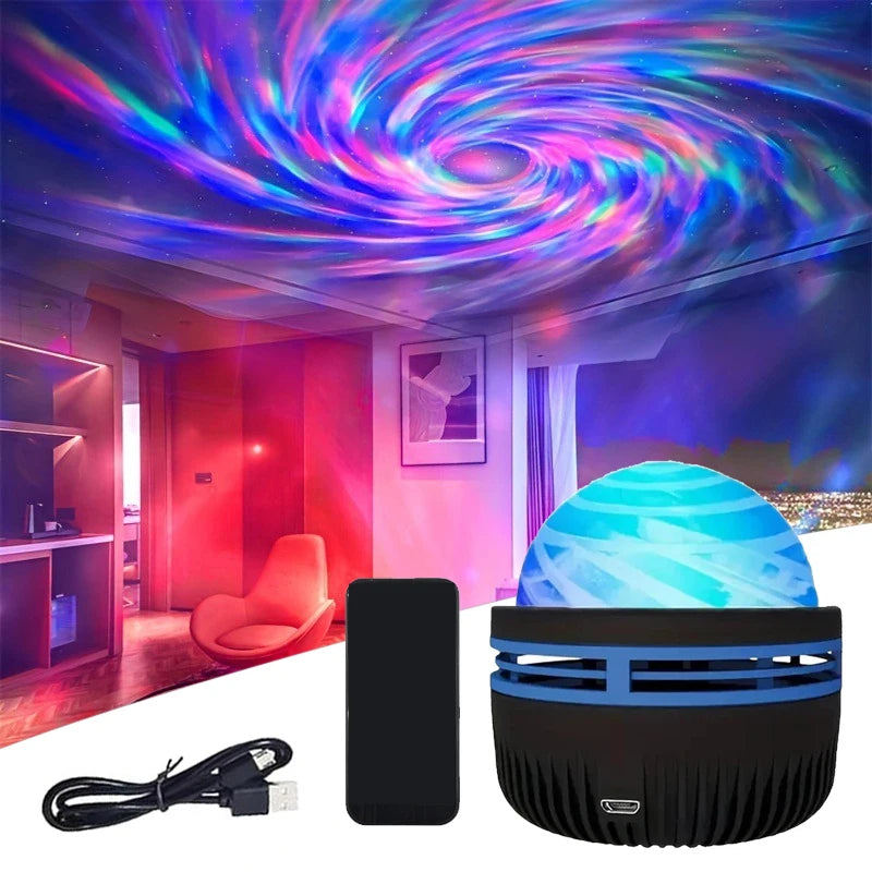 Aurora Galaxy Star Projector – 360° Rotating Ocean Wave & Northern Lights with Remote Control
