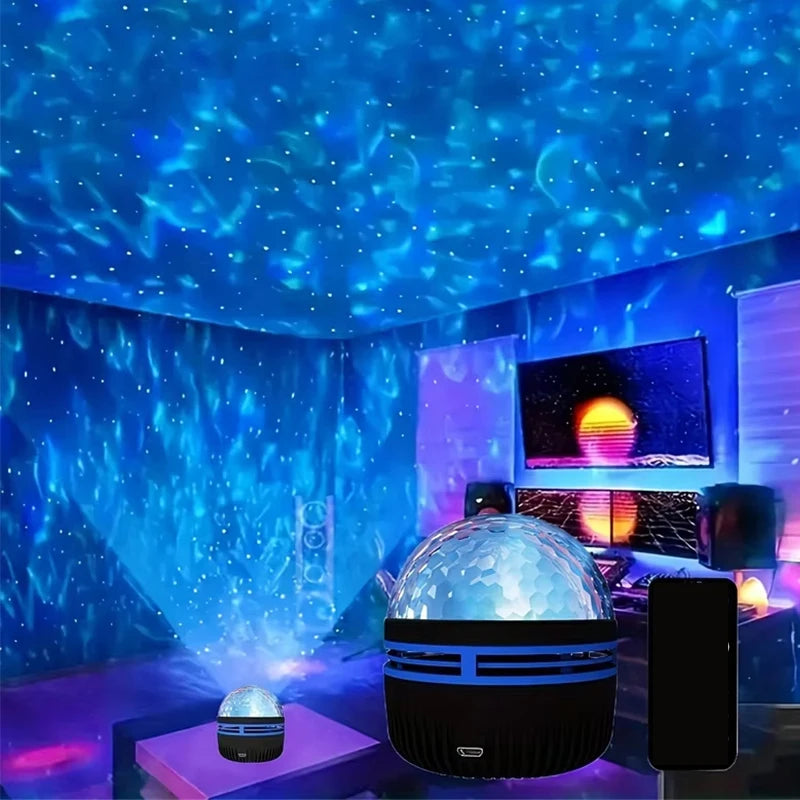 Aurora Galaxy Star Projector – 360° Rotating Ocean Wave & Northern Lights with Remote Control