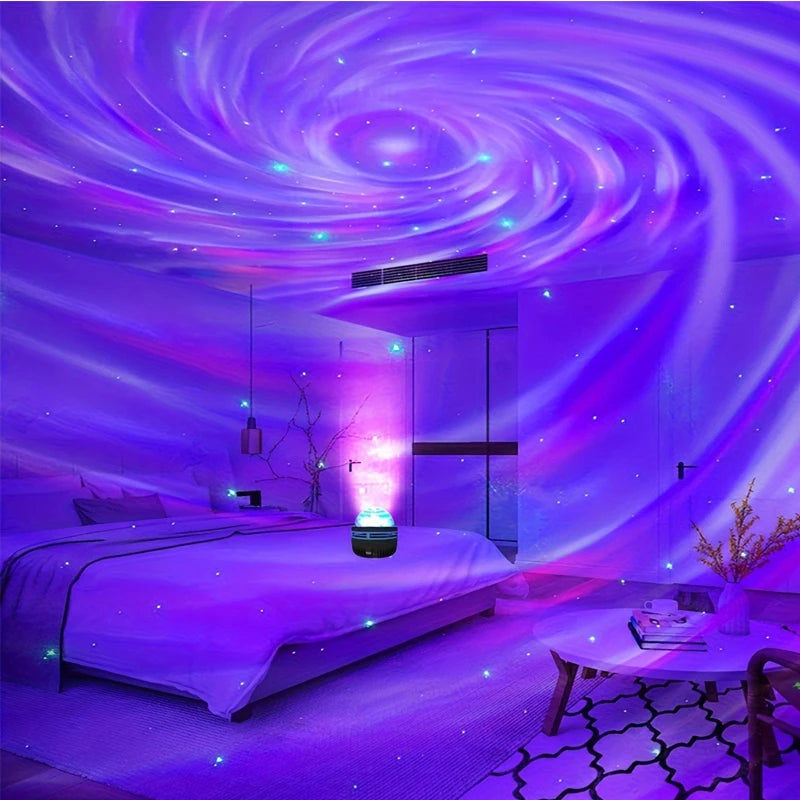 Aurora Galaxy Star Projector – 360° Rotating Ocean Wave & Northern Lights with Remote Control