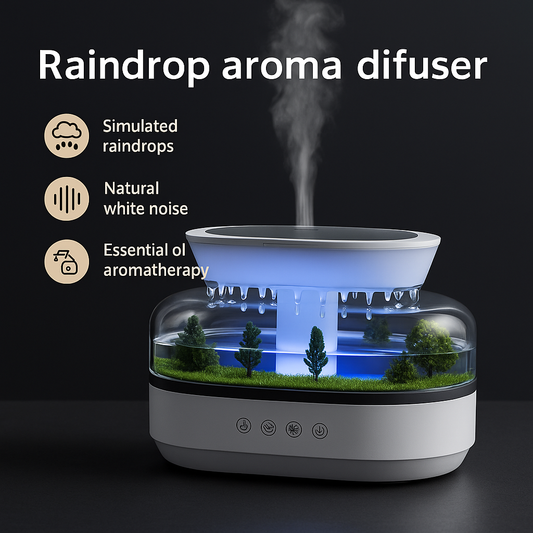 Raindrop Aroma Humidifier & Essential Oil Diffuser – Colorful Light & White Noise