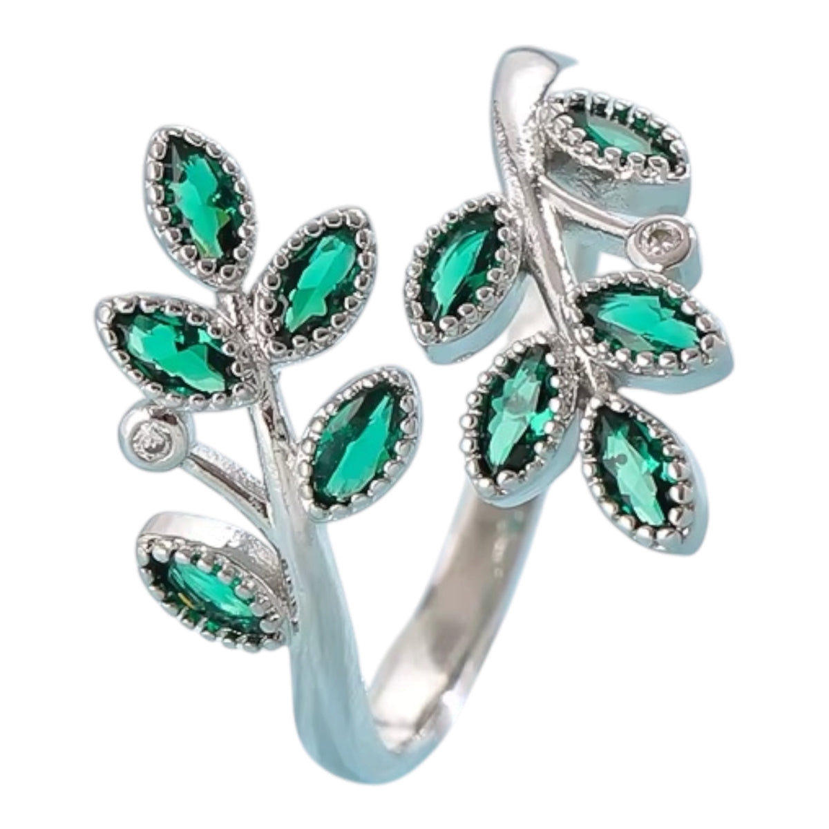 Emerald Leaf Silver Ring