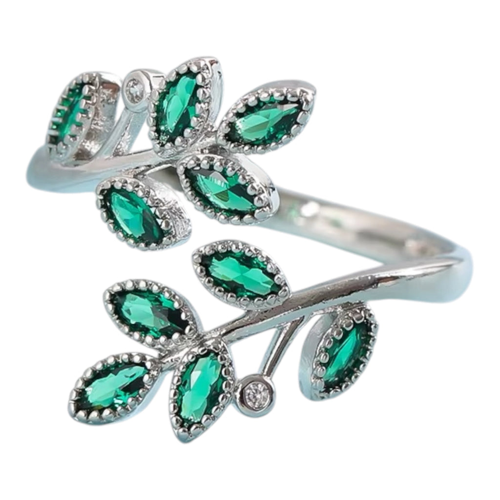 Emerald Leaf Silver Ring