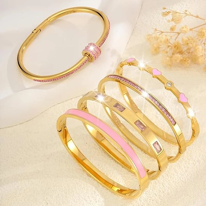 Pink Crystal Gold Bangles