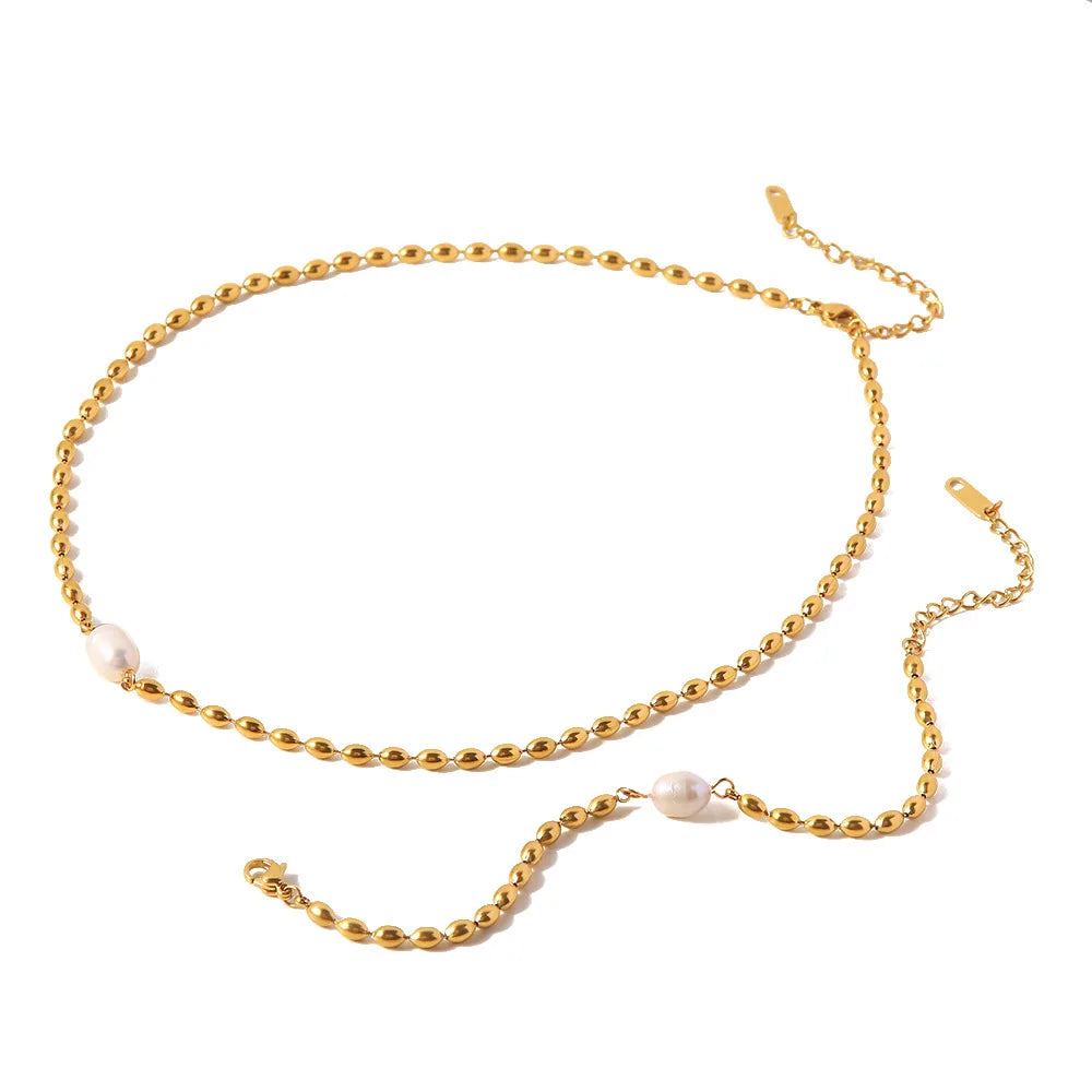 Elegant Pearl Necklace & Bracelet Set