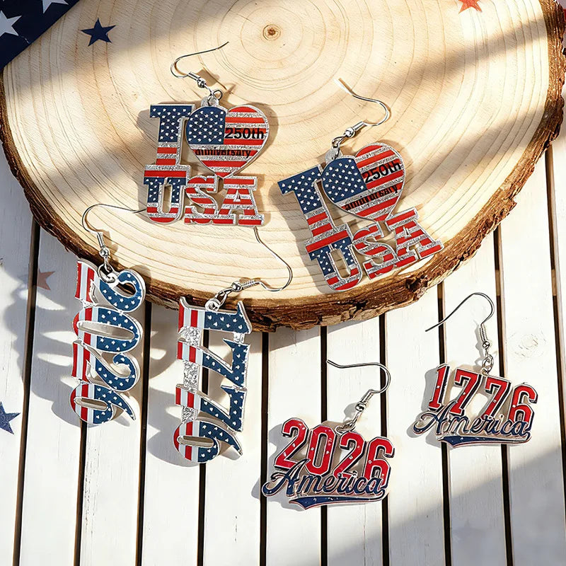 Patriotic American Flag Dangle Earrings