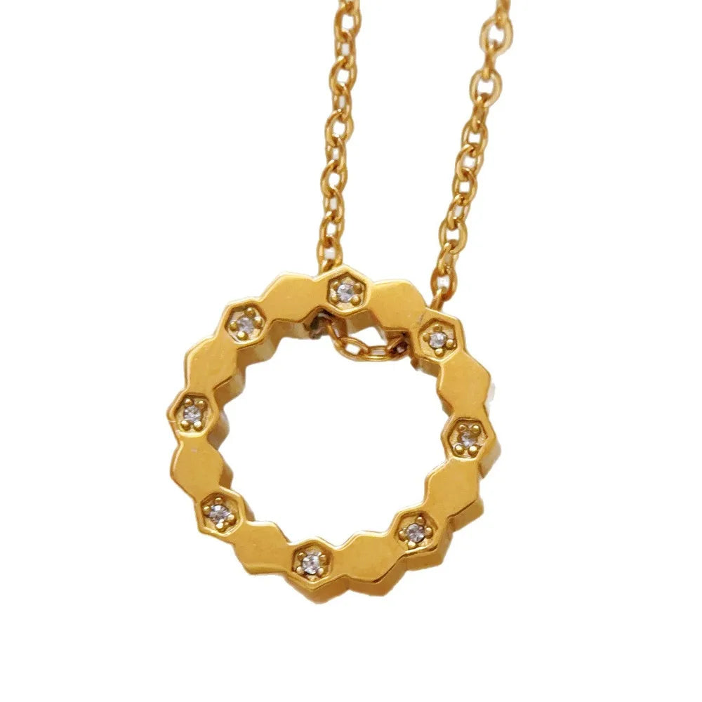 Honeycomb Zircon Gold Necklace