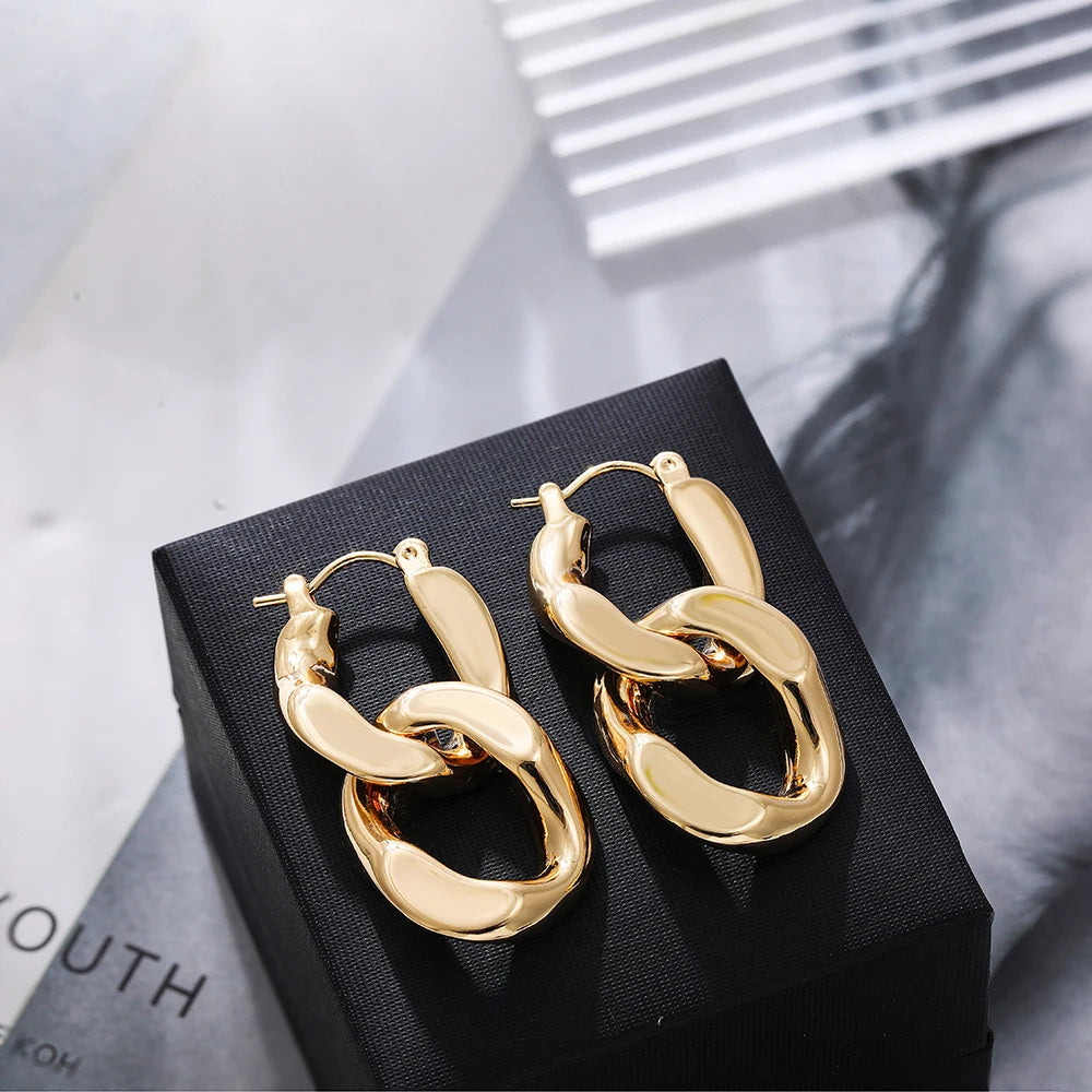 Gold Twist Hoop Drop Earrings