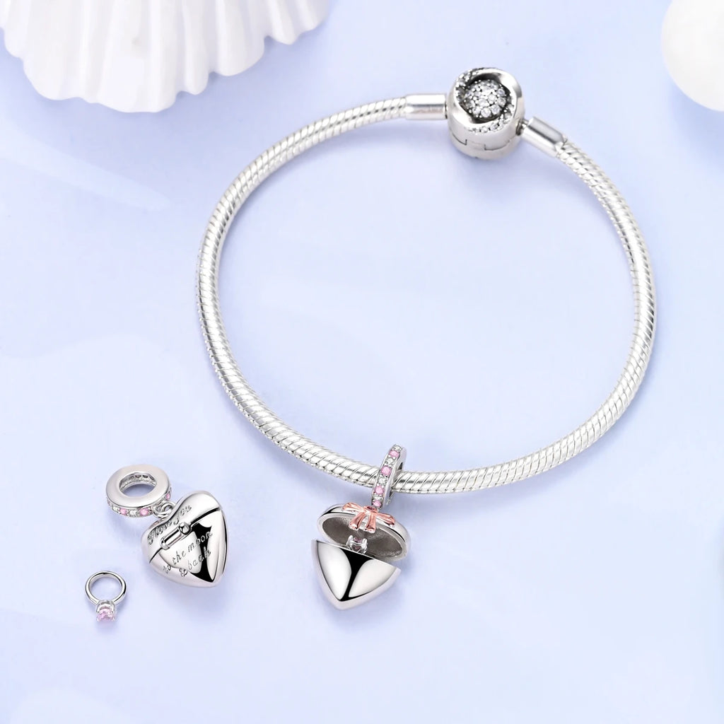 Elegant Heart Ribbon Charm Bead
