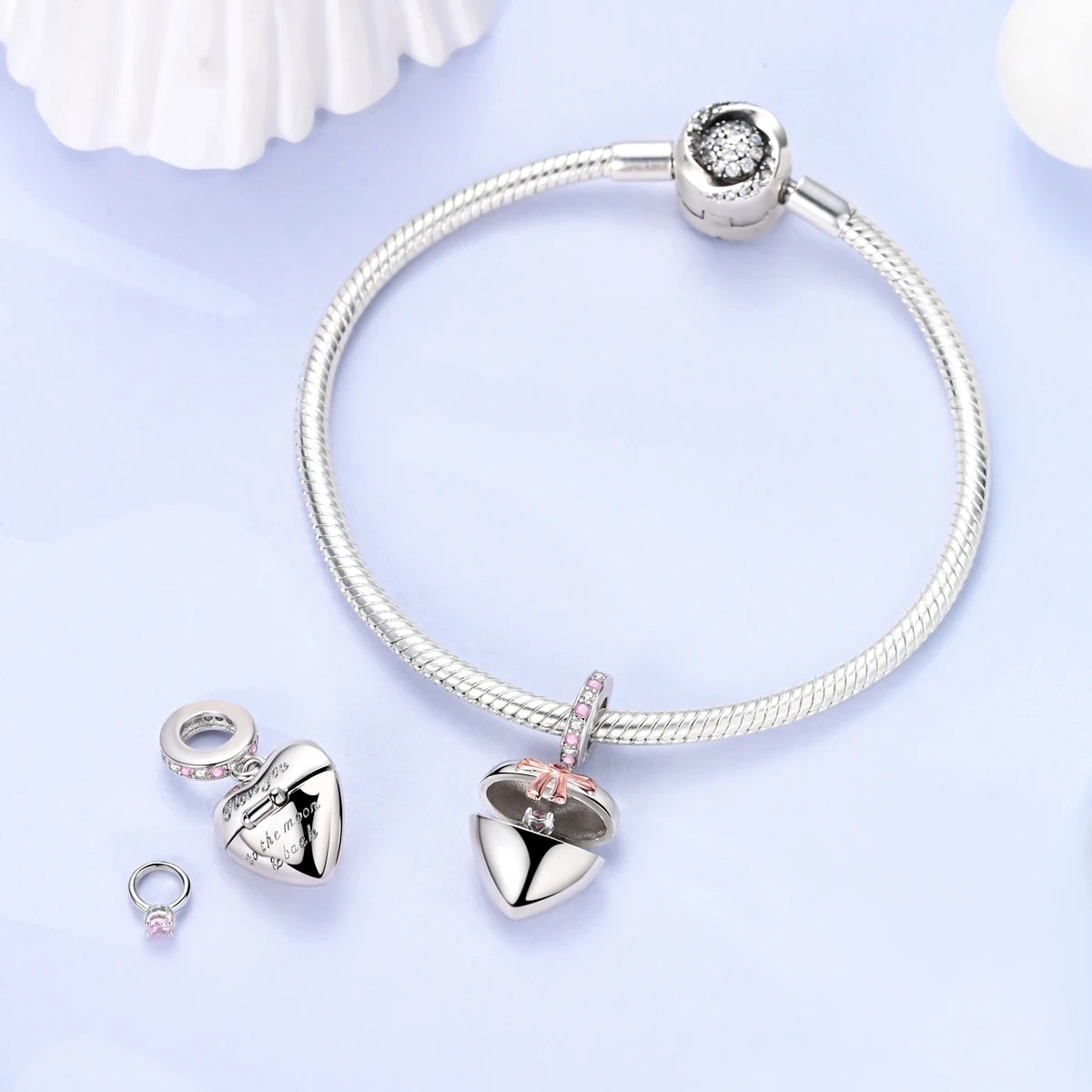 Elegant Heart Ribbon Charm Bead