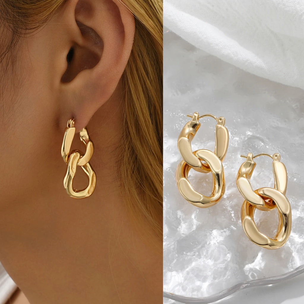 Gold Twist Hoop Drop Earrings