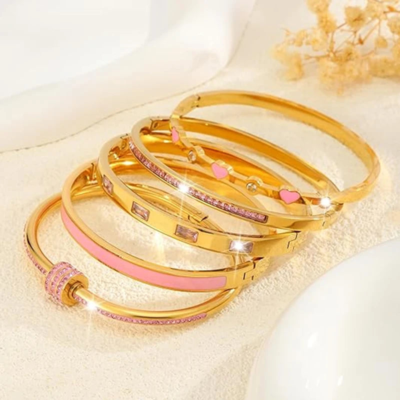 Pink Crystal Gold Bangles