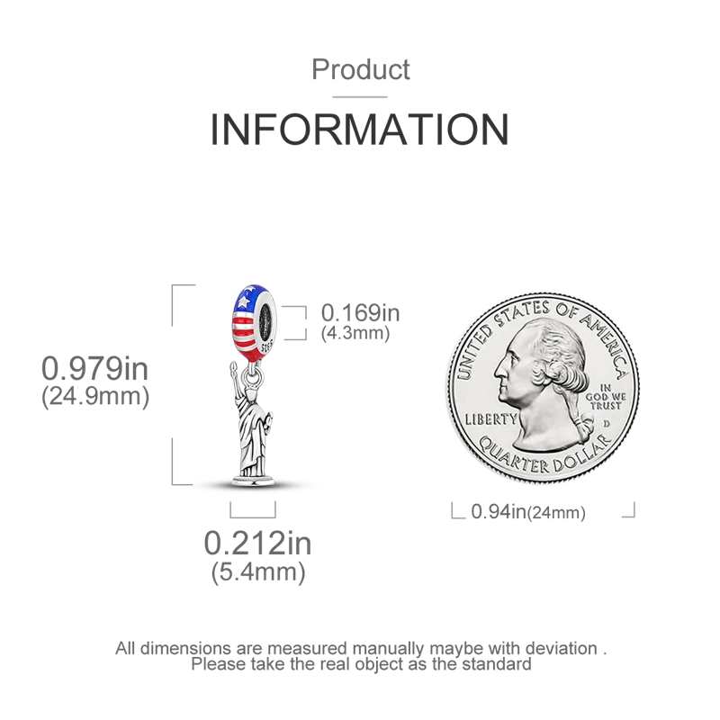 Women’s 925 Silver USA Charm Bead