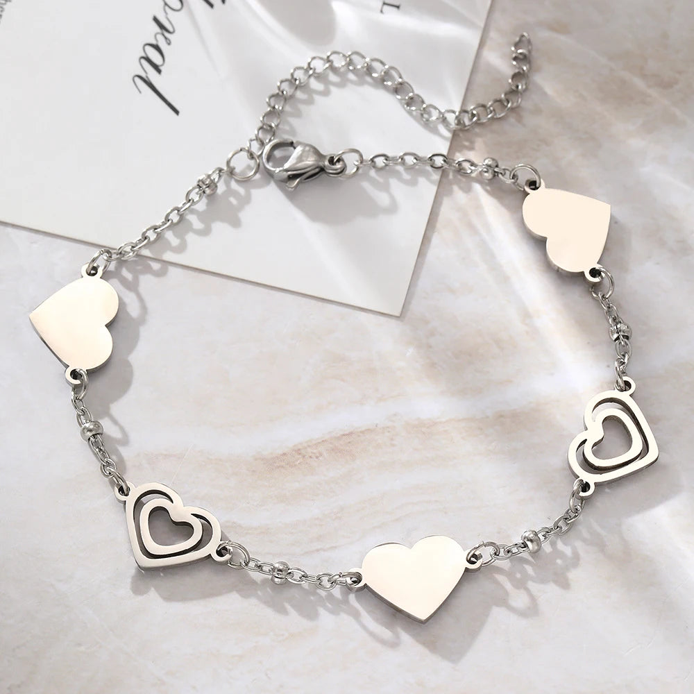Noble Double Heart Stainless Steel Bracelet