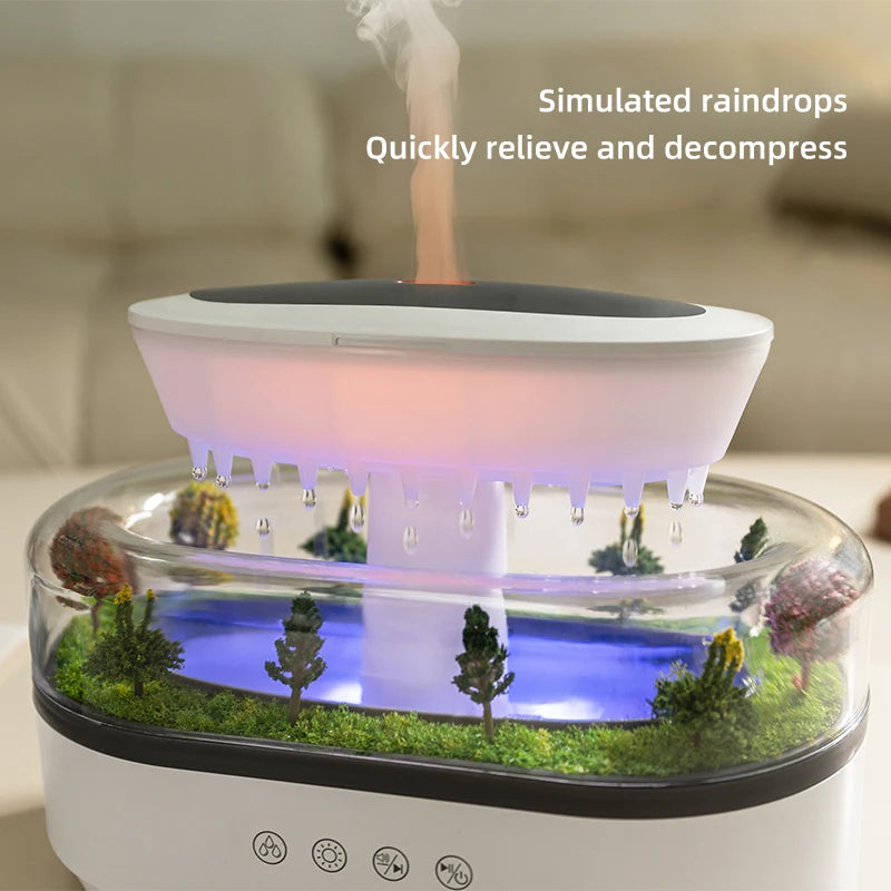Raindrop Aroma Humidifier & Essential Oil Diffuser – Colorful Light & White Noise