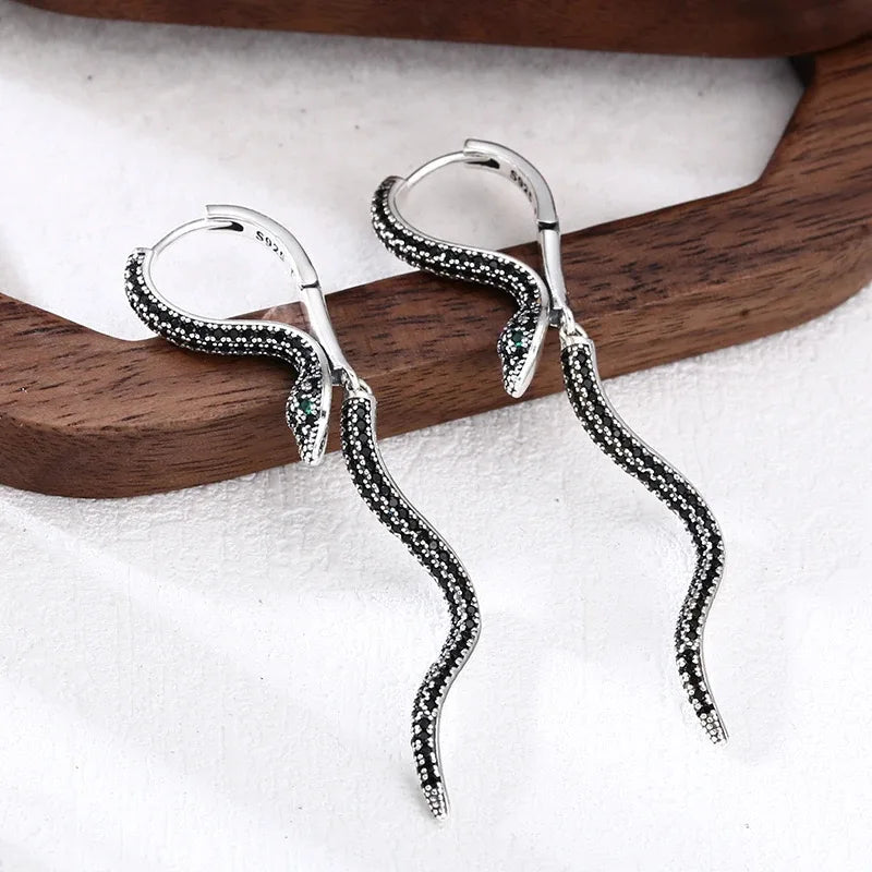 Vintage Snake Square Earrings – 925 Sterling Silver
