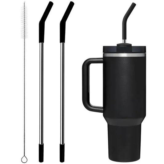 Stainless Steel Replacement Straws with Silicone Tips – Fits 40oz/30oz Tumblers – Set of 2 + Cleaning Brush