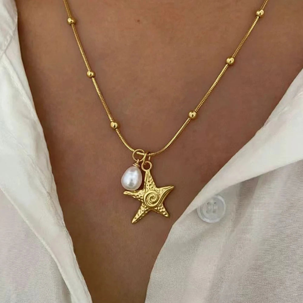Ocean Pearl Starfish Necklace