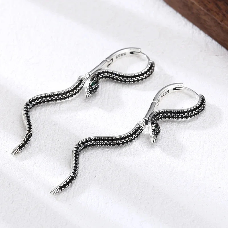 Vintage Snake Square Earrings – 925 Sterling Silver