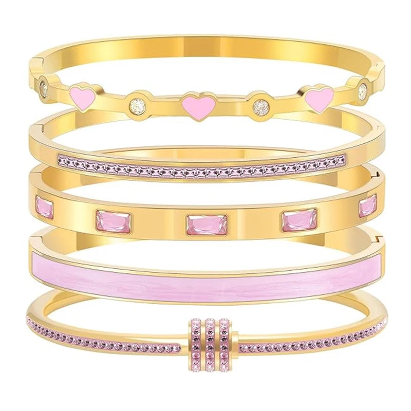 Pink Crystal Gold Bangles