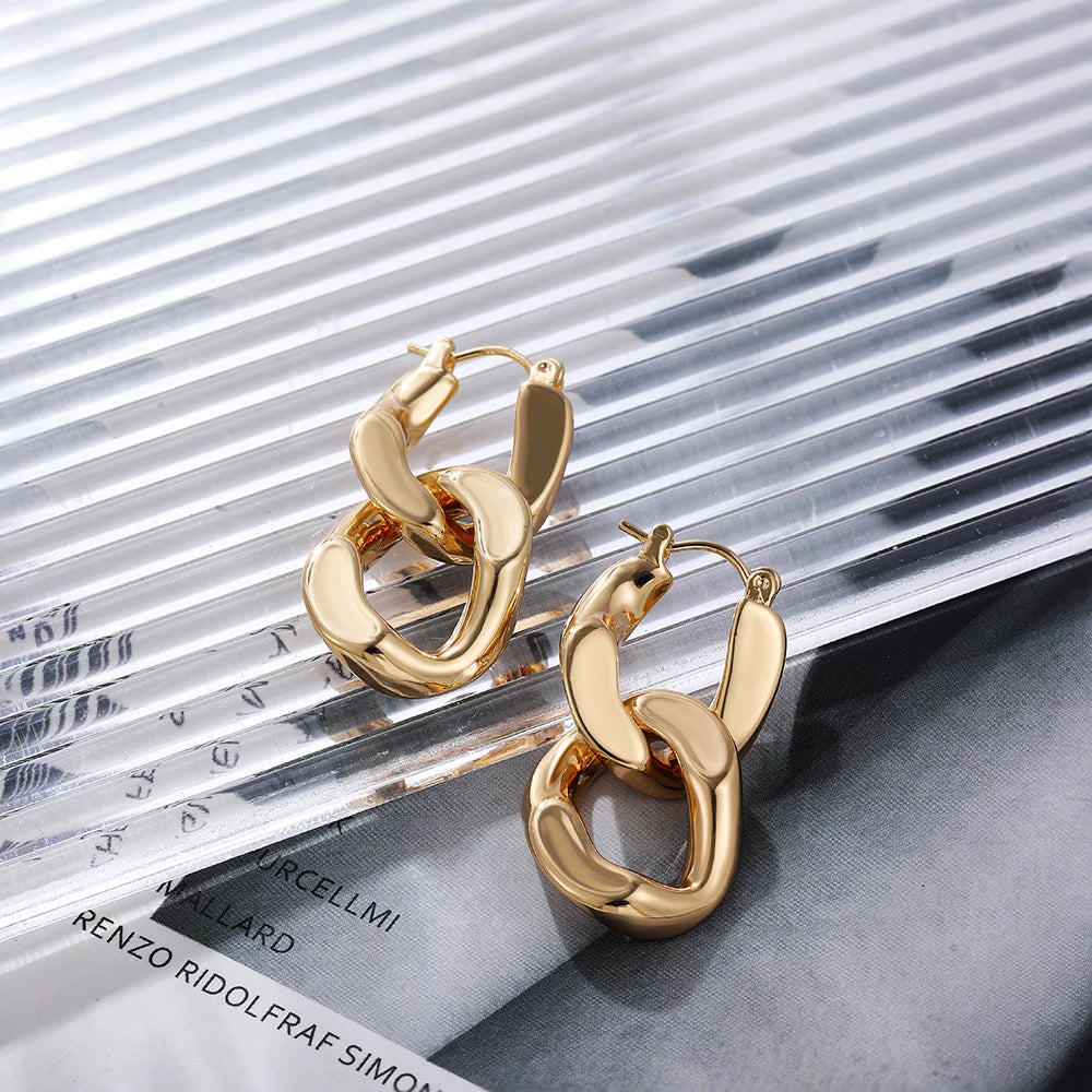 Gold Twist Hoop Drop Earrings