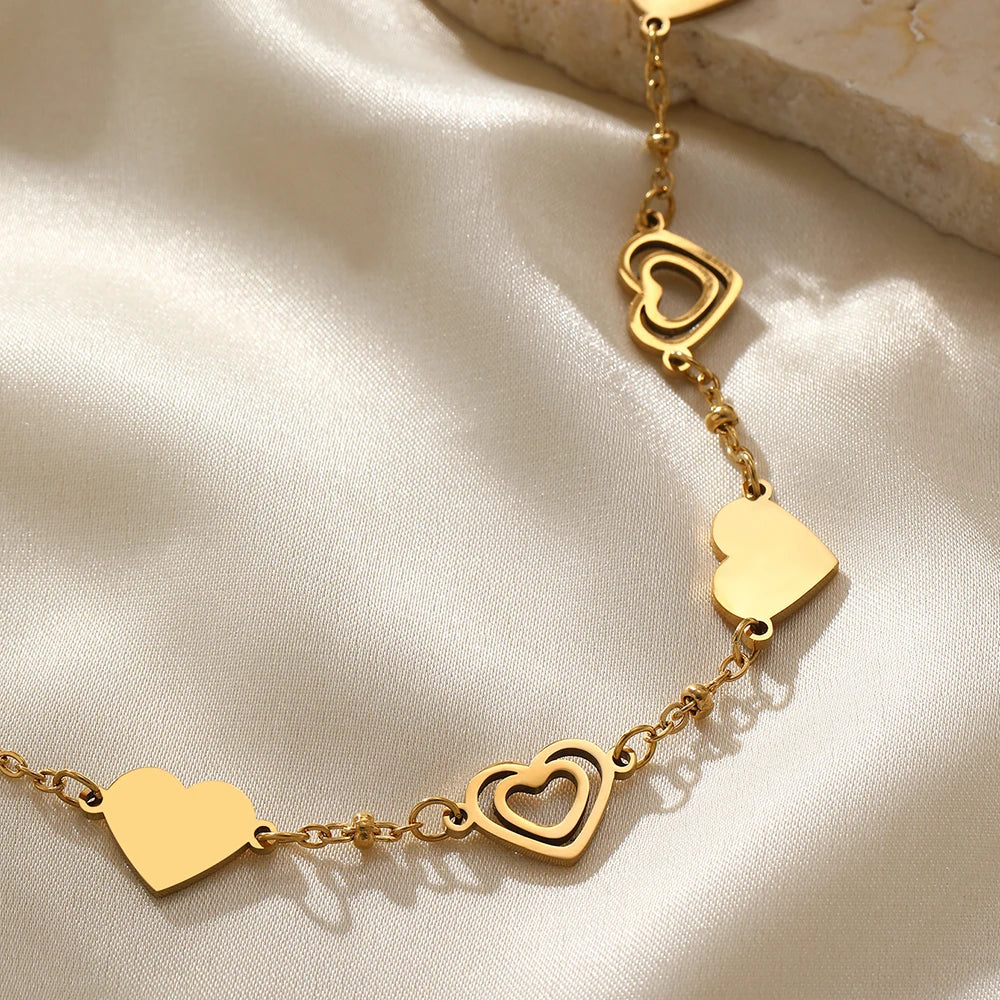 Noble Double Heart Stainless Steel Bracelet