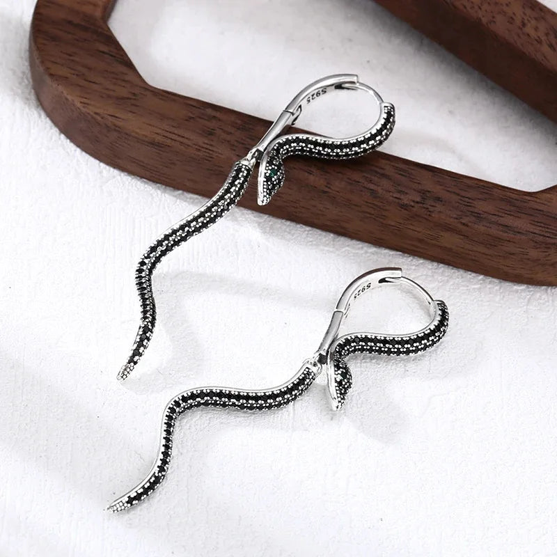 Vintage Snake Square Earrings – 925 Sterling Silver