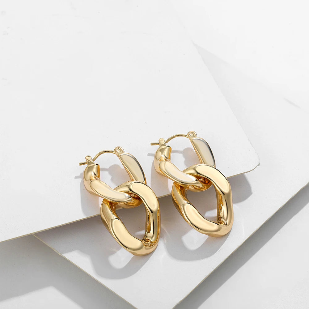 Gold Twist Hoop Drop Earrings