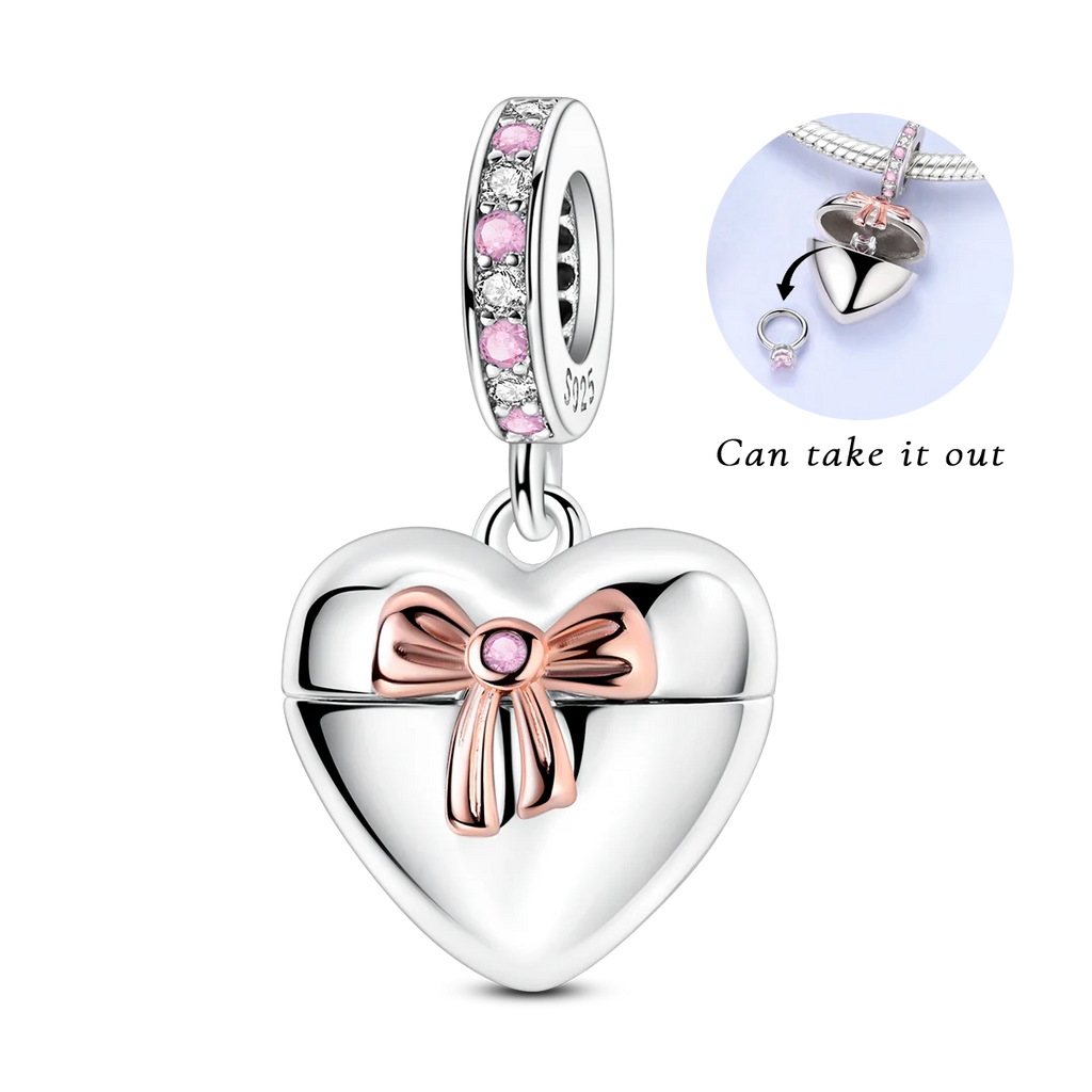 Elegant Heart Ribbon Charm Bead