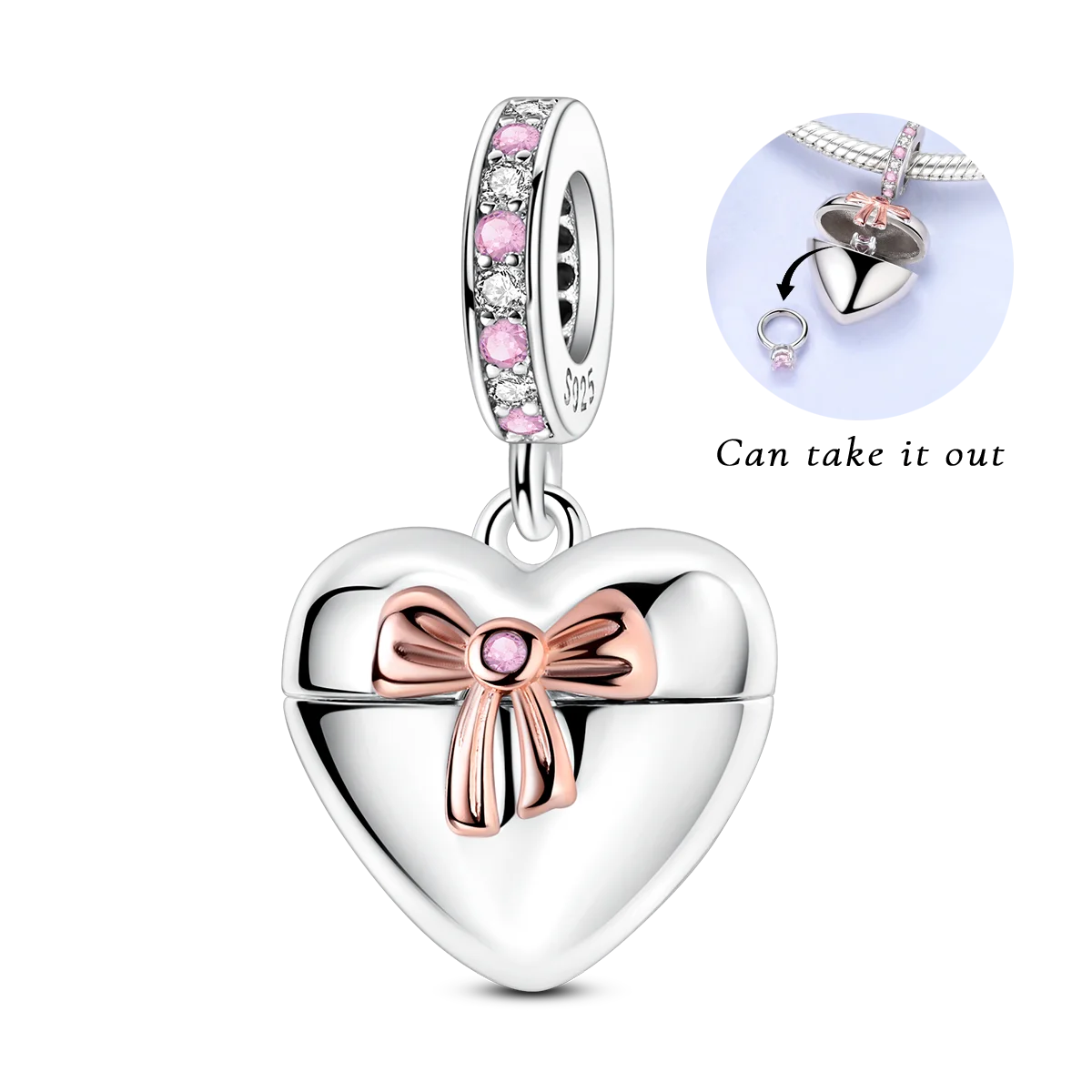 Elegant Heart Ribbon Charm Bead