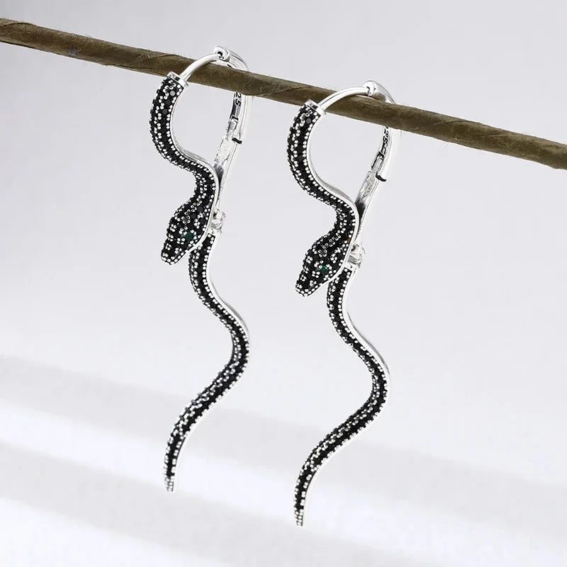 Vintage Snake Square Earrings – 925 Sterling Silver