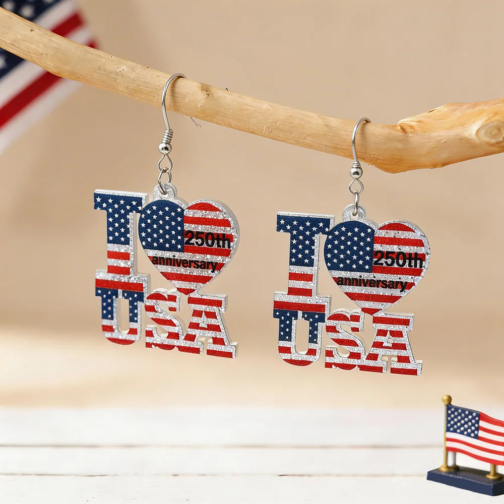 Patriotic American Flag Dangle Earrings