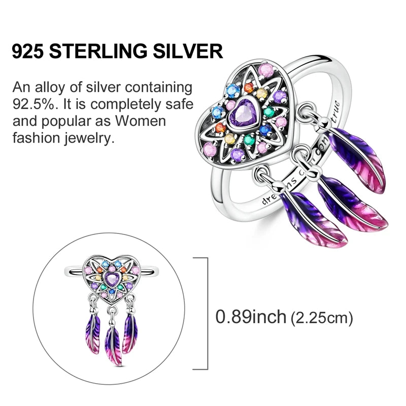 925 Sterling Silver Sparkling Heart Dreamcatcher Ring