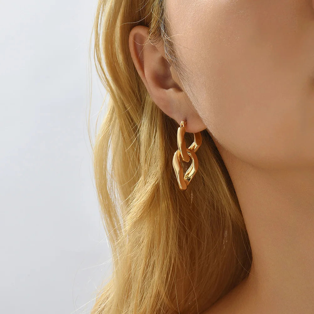 Gold Twist Hoop Drop Earrings