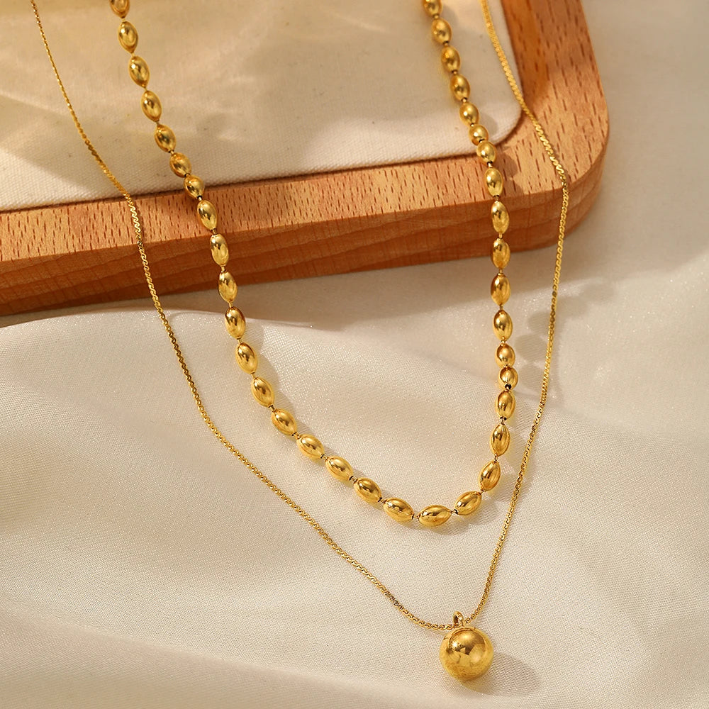 Double Sphere Stainless Steel Necklace