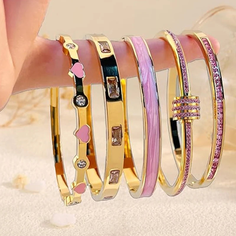 Pink Crystal Gold Bangles