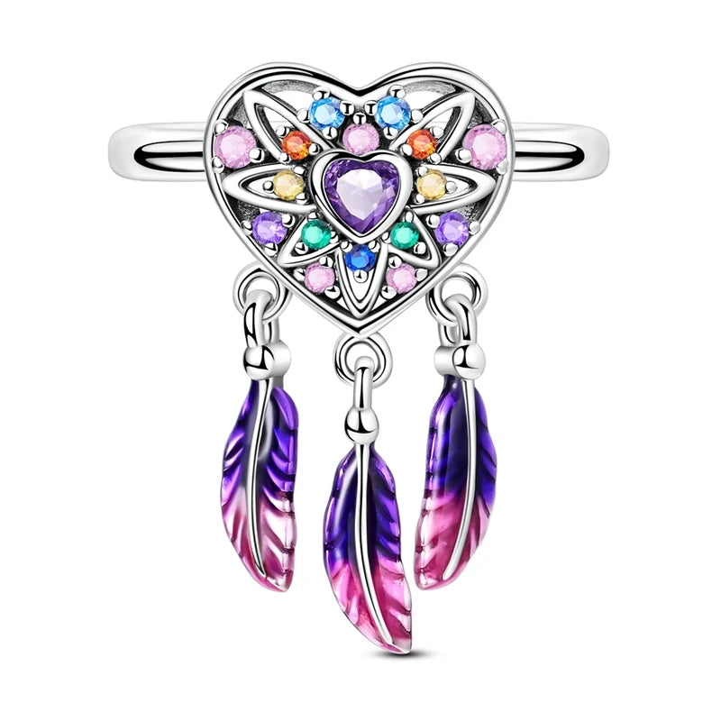 925 Sterling Silver Sparkling Heart Dreamcatcher Ring
