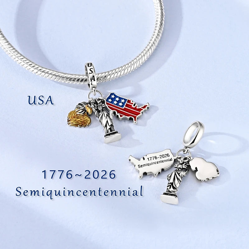 Women’s 925 Silver USA Charm Bead