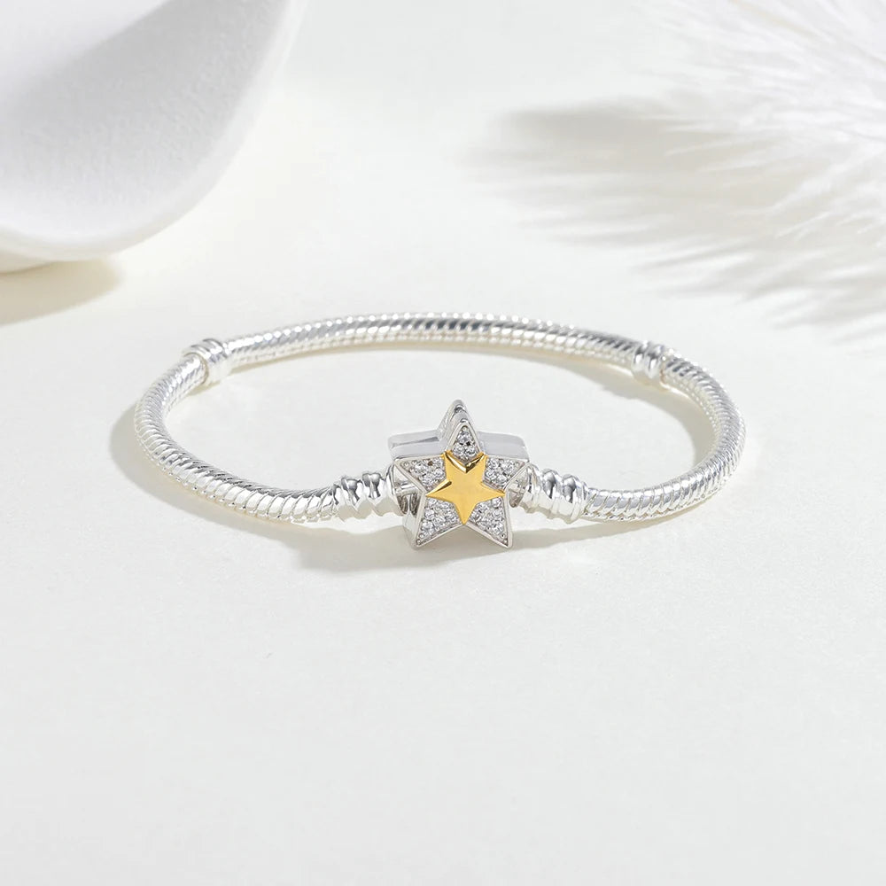 925 Sterling Silver Gold Star Charm Bracelet for Women