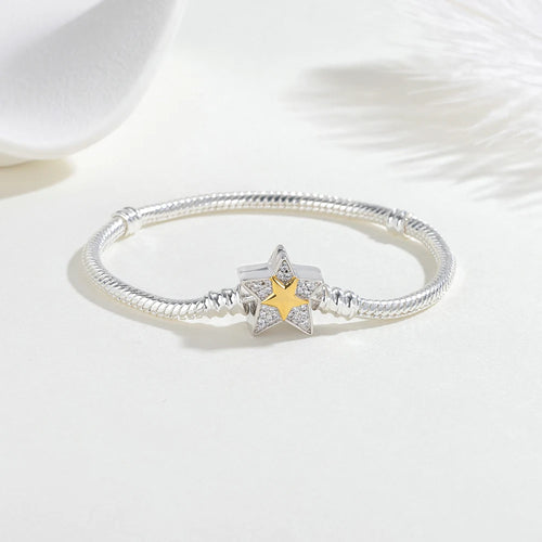 925 Sterling Silver Gold Star Charm Bracelet for Women