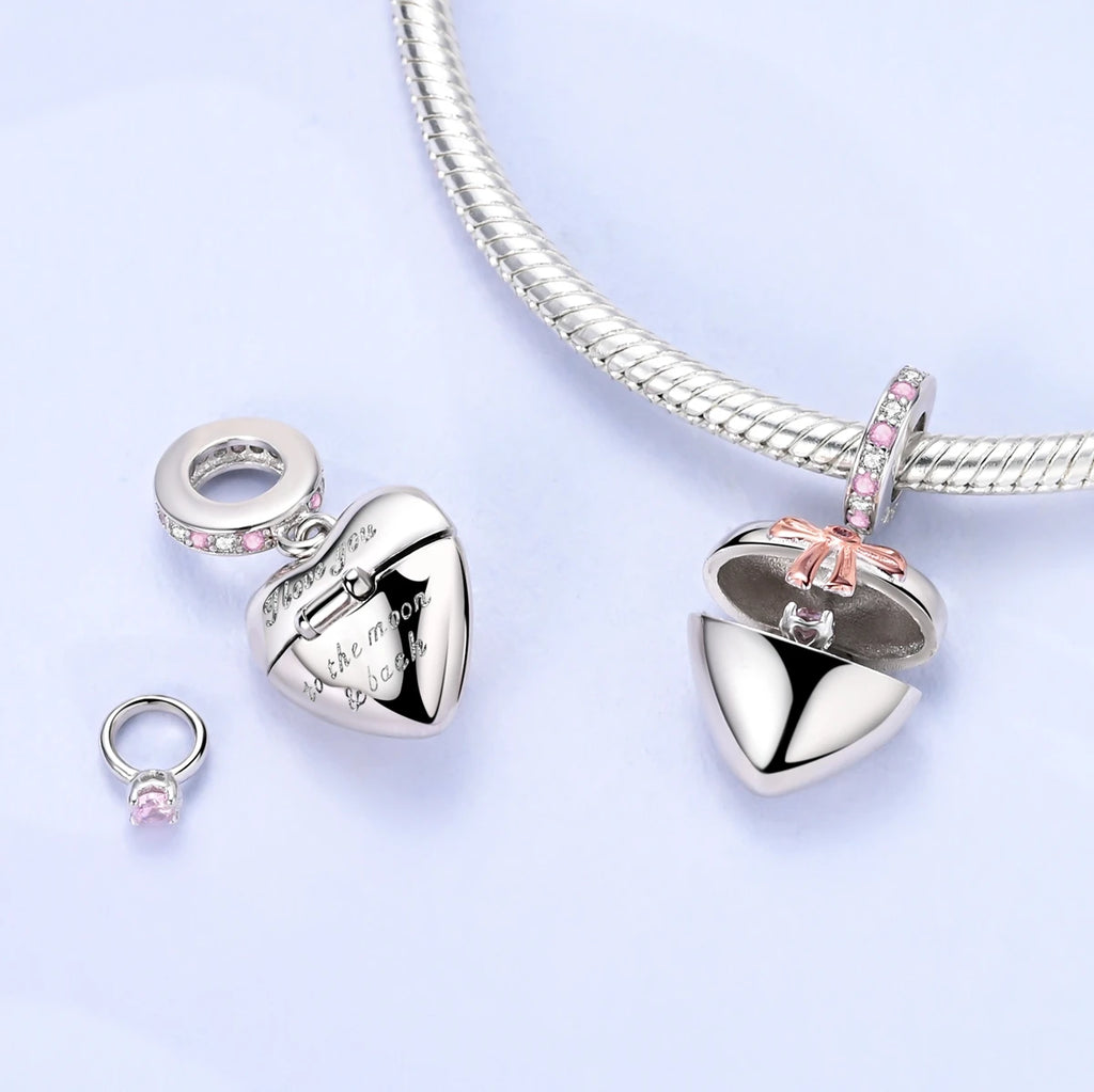 Elegant Heart Ribbon Charm Bead