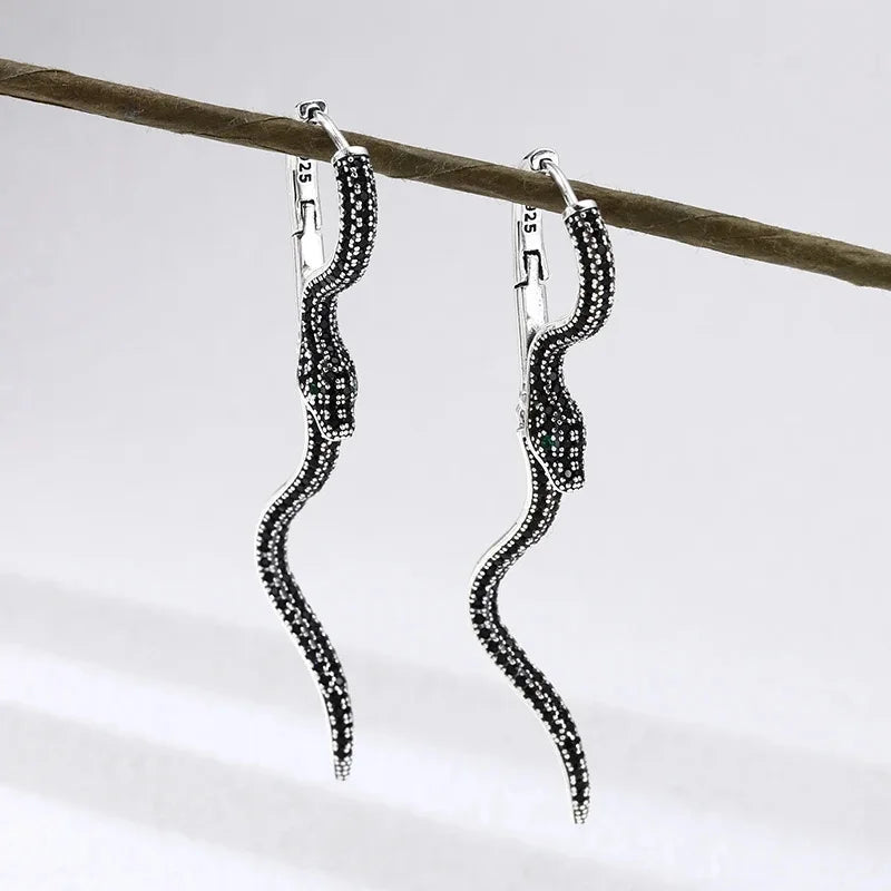 Vintage Snake Square Earrings – 925 Sterling Silver