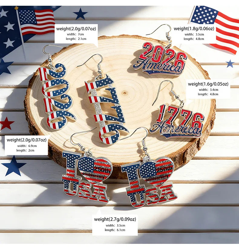 Patriotic American Flag Dangle Earrings