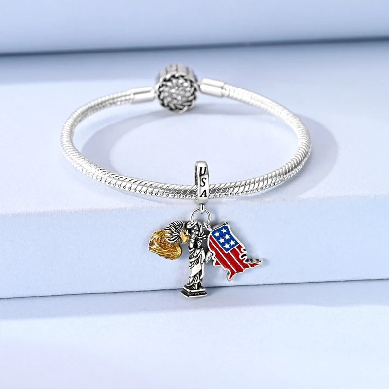 Women’s 925 Silver USA Charm Bead
