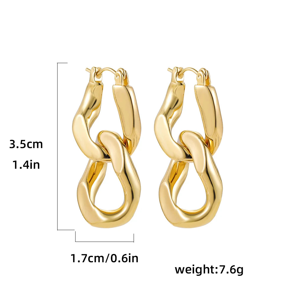 Gold Twist Hoop Drop Earrings